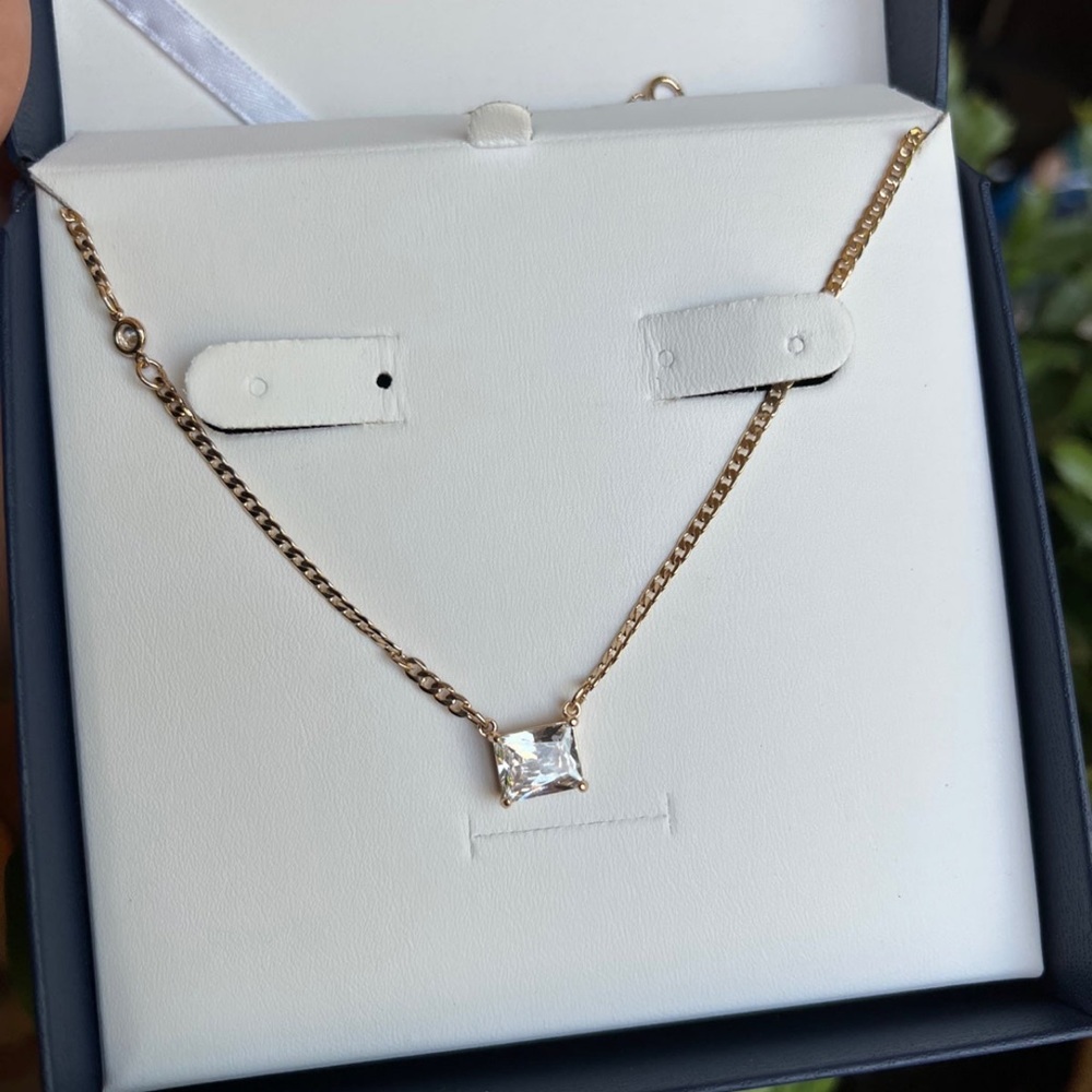 White Diamond Pendant - Gold Necklace